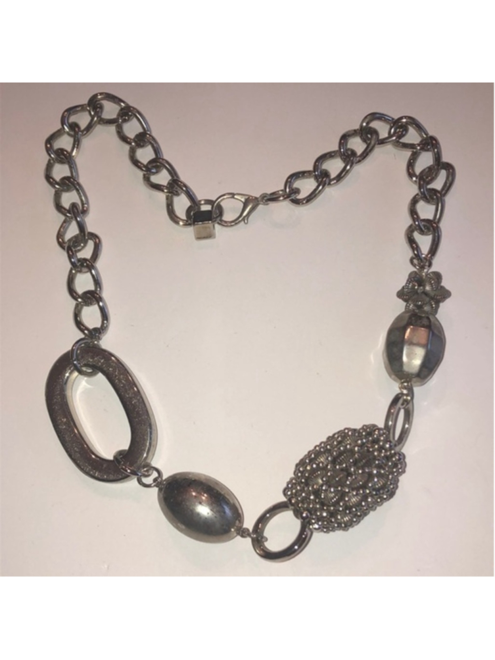 Silver Tone Chunky Chain Boho Statement Necklace
